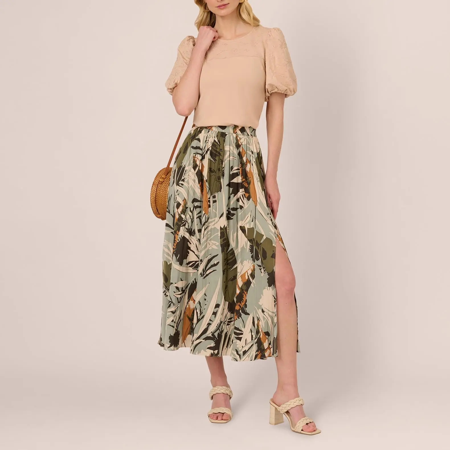 Custom Printed Side Slit A Line Midi Skirt