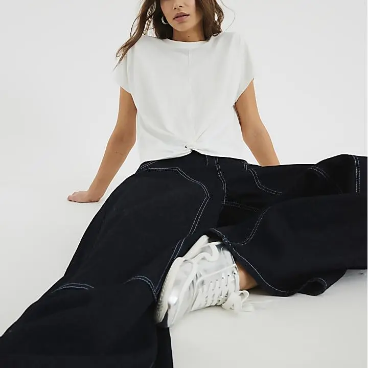 Custom White Short Sleeve Twist Front T-Shirt