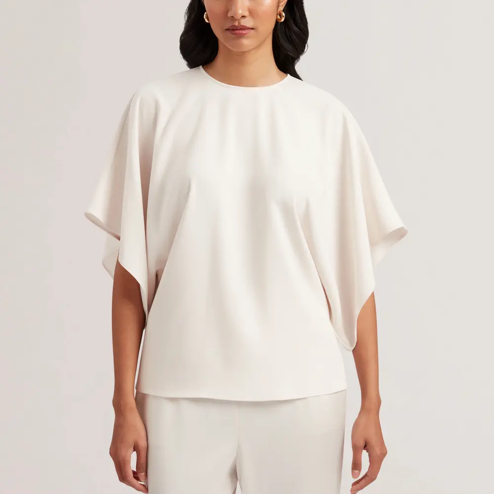 Custom Batwing Short Sleeve Woven Blouse