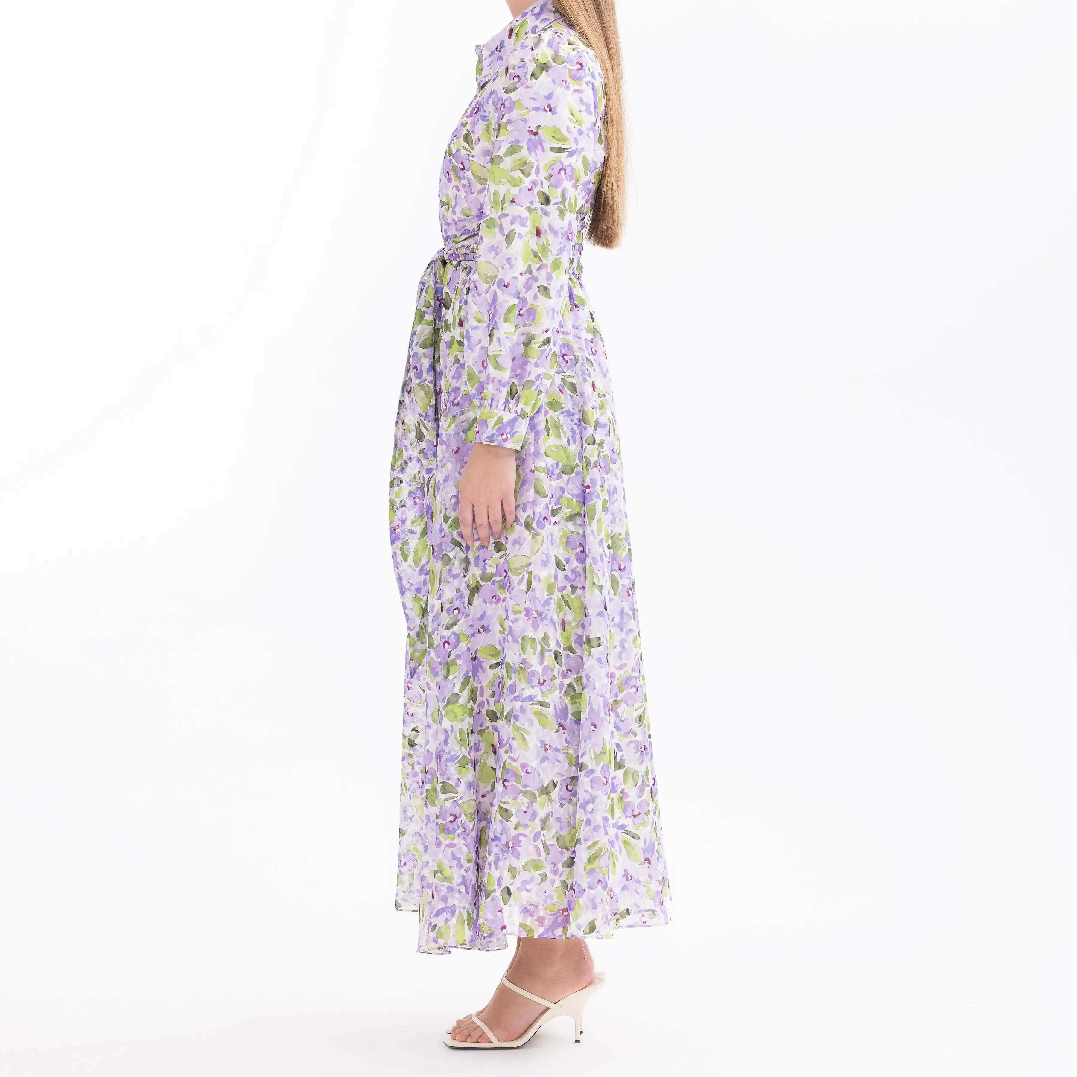 Custom Flower Patterned Long Sleeve Dress