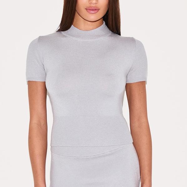 Factory custom women Grey Basic Knit T Shirt