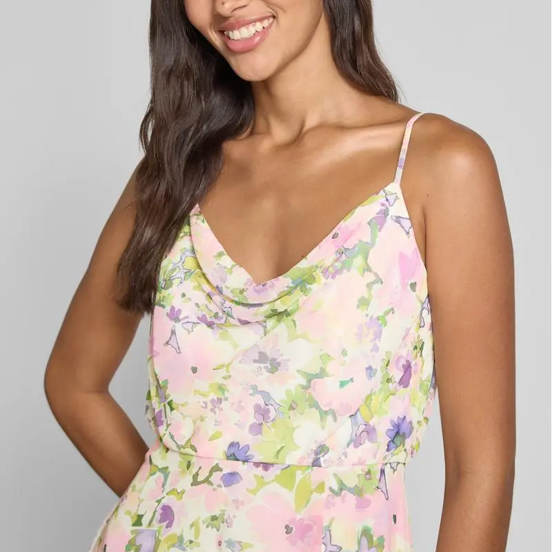 Evening dress with cascade neckline in pink melange (2).jpg