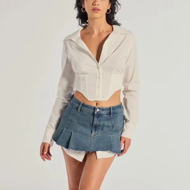 Custom women Chic Long Sleeve Cropped Corset fashionTop