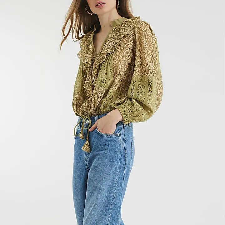 Custom Long Sleeve Lace Ruffle Top
