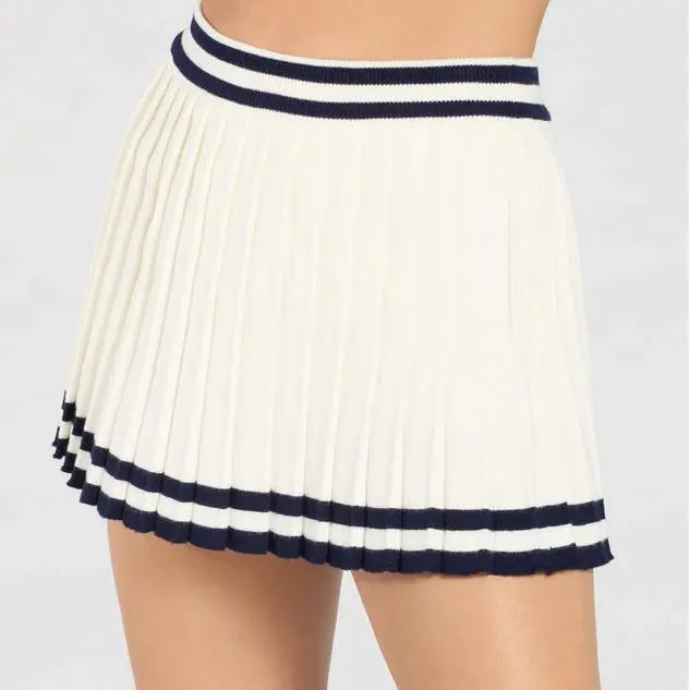 Custom women Preppy Demure Pleated Striped Knit Skort.jpg