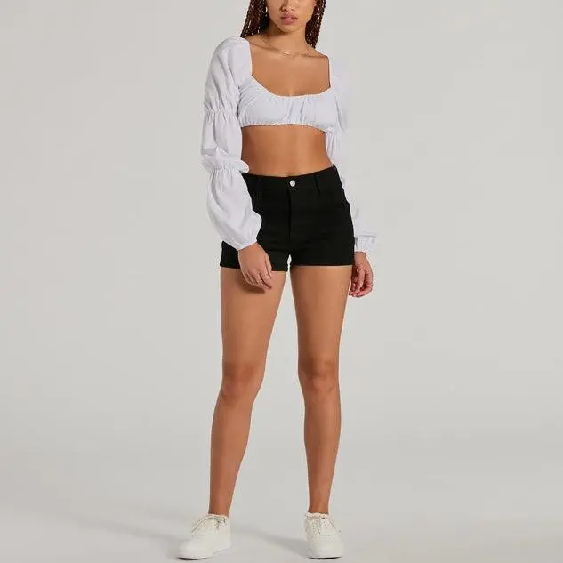 Tie Back Long Sleeve Crop Top blouse women.jpg