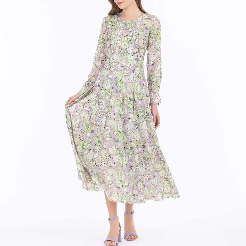factory custom Shawl Pattern Long Sleeve Dress