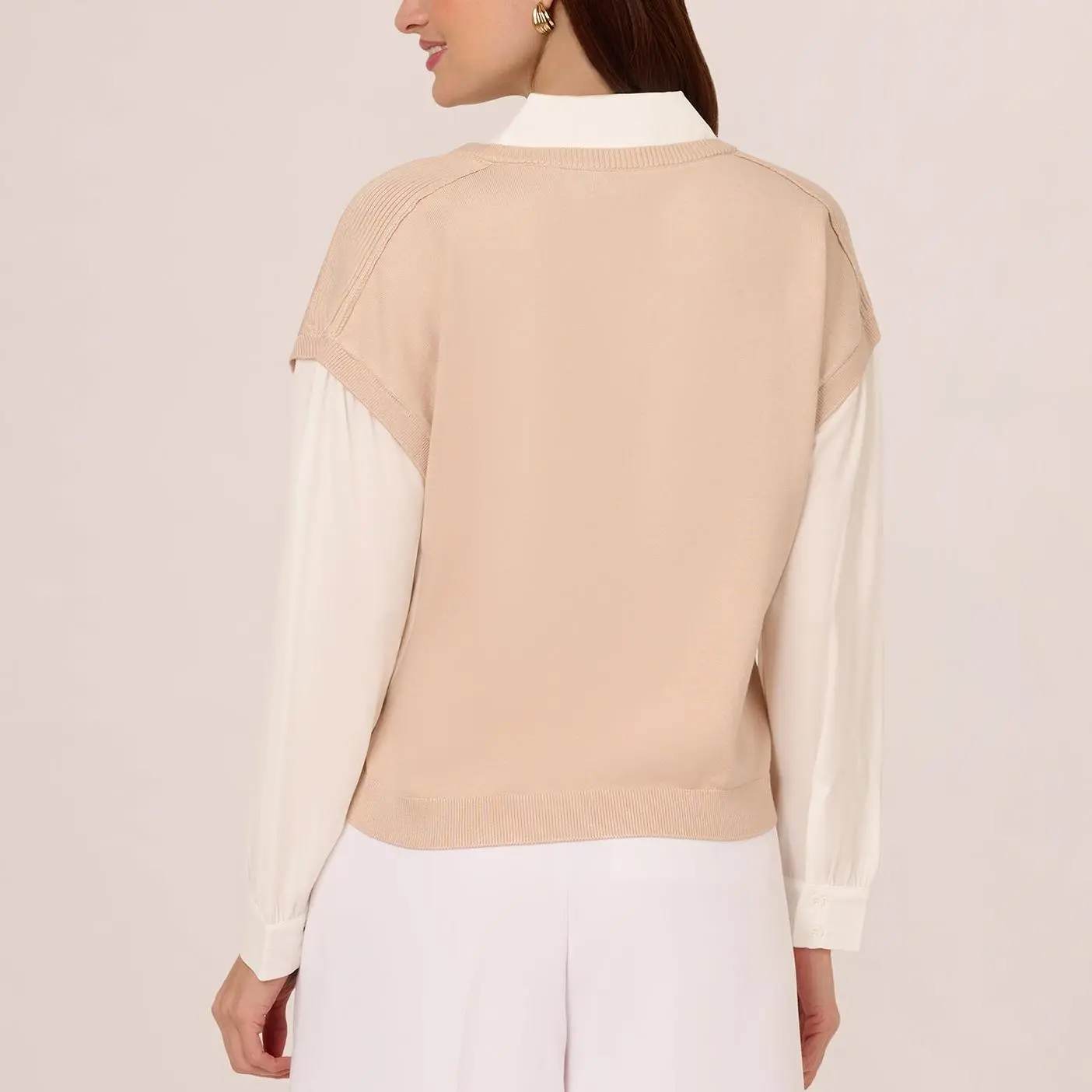 Custom Extended Shoulder Sweater Vest Twofer Shirt Top