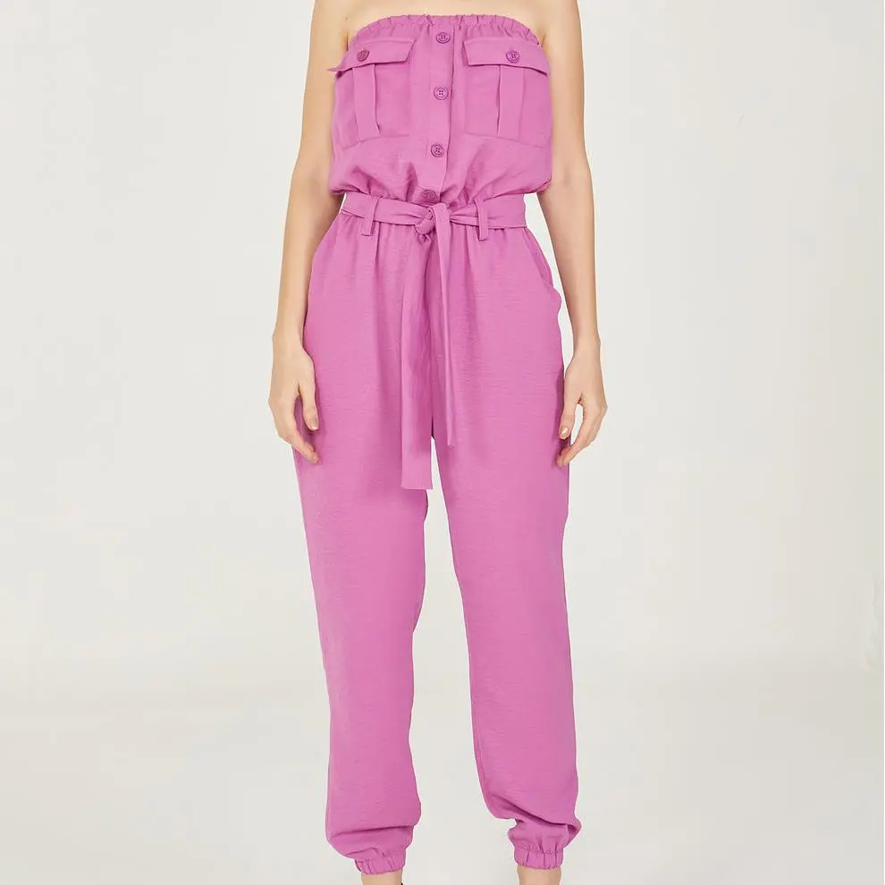 Custom Strapless Pink Pockets Jumpsuit