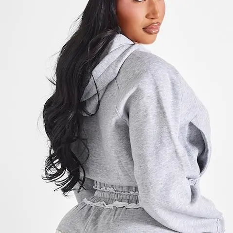 Factory custom women Distressed Elasticated Waistband Cropped Hoodie for women.jpg