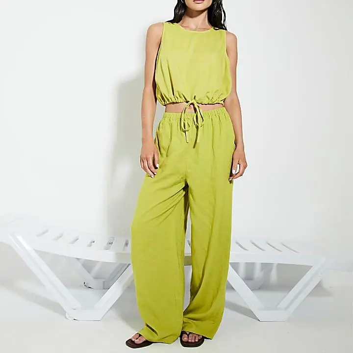 Custom Lime Linen Blend Bubble Hem Tank Top