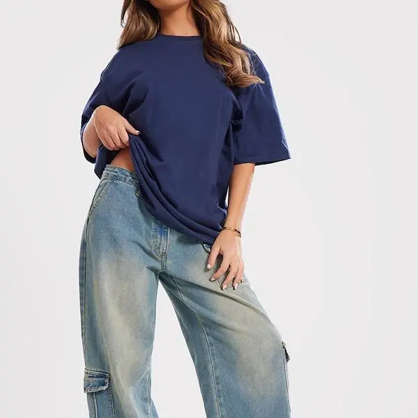 Custom women Dark Blue Boxy Oversized T Shirt