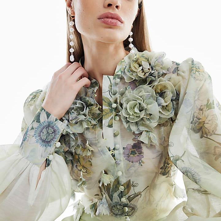 Custom 3D Floral Trimmed Blouse