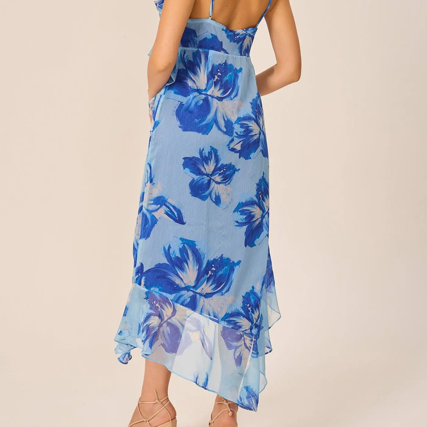 factory custom printed ruffle strap dress