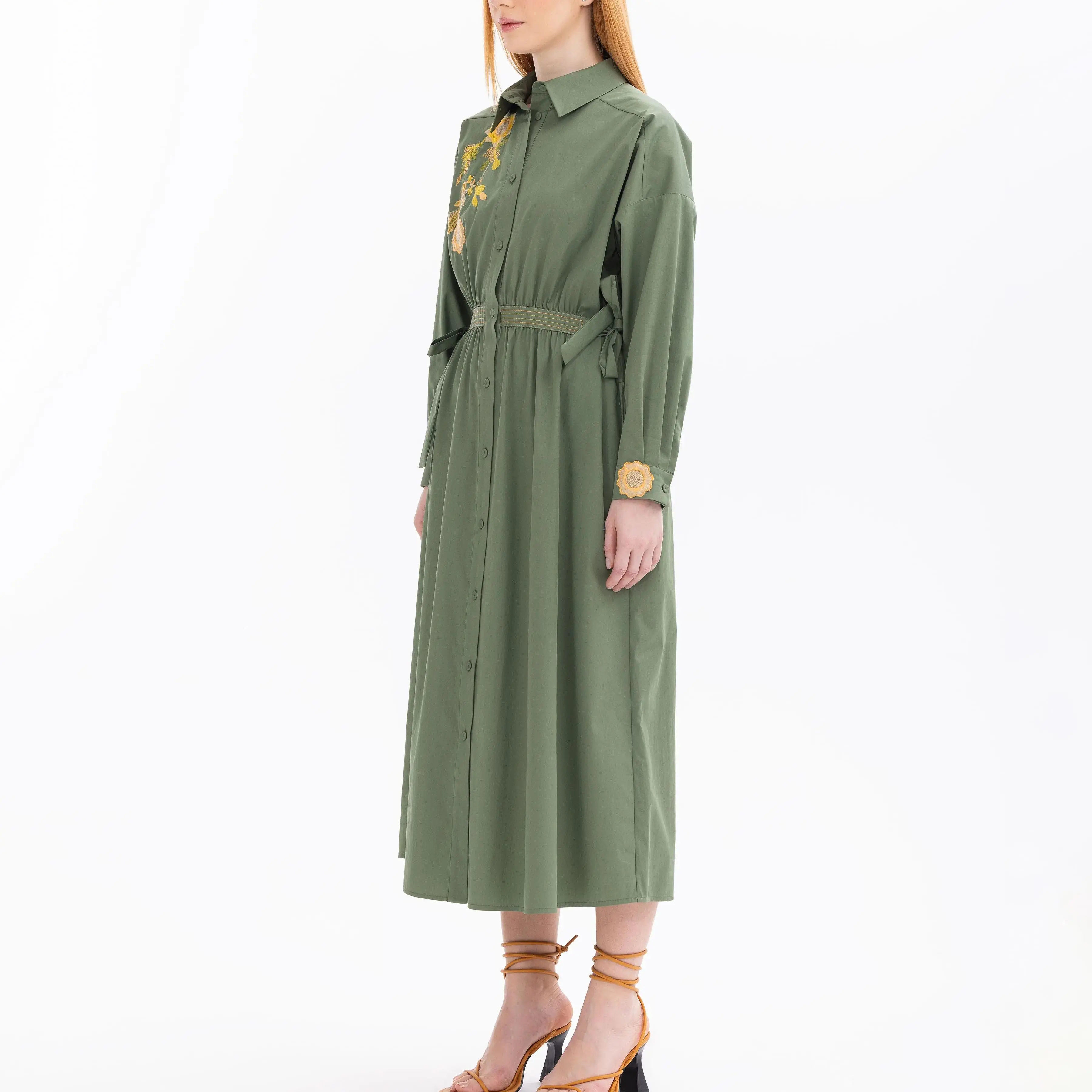 custom embroidered pocket detailed buttoned dress