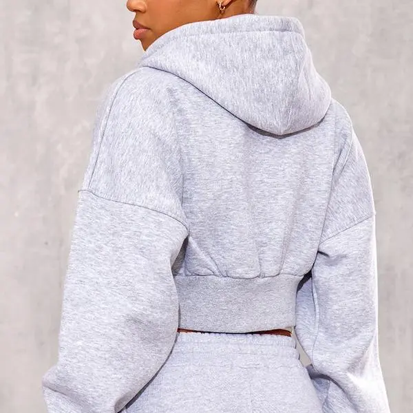 Factory custom Autumn Grey Zip Up Pocket Detail Cropped Hoodie for women.jpg