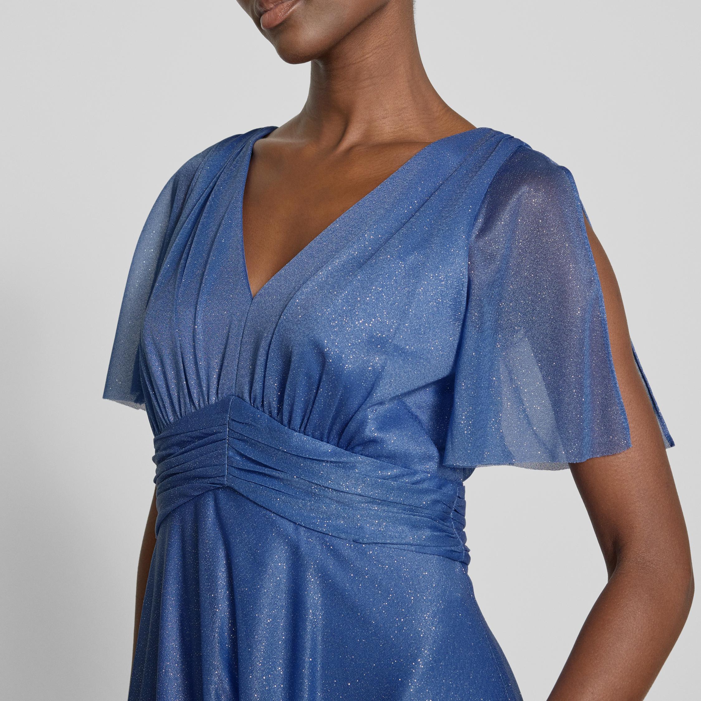 Evening dress with V-neck in blue melange (2).jpg