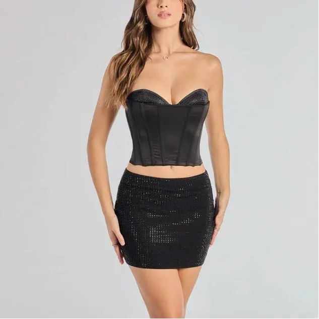 Custom women Glitzy Sheen Rhinestone Knit Mini Skirt
