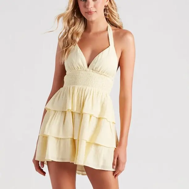 custom wholesale Sunset Happy Hour women Ruffled Skater Dress