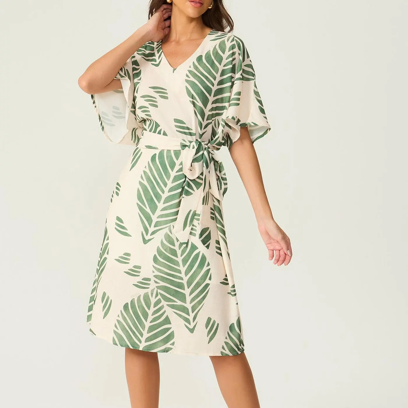 factory custom olive printed midi dress