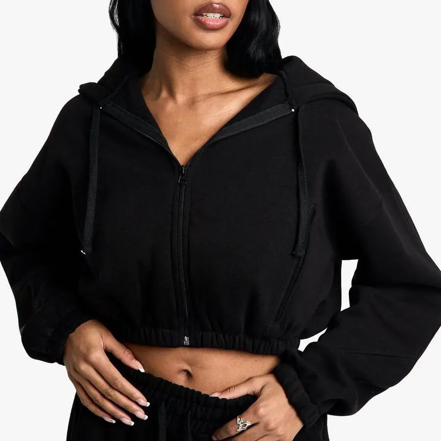 Custom Cropped Zip Through Seam Detail Hoodie