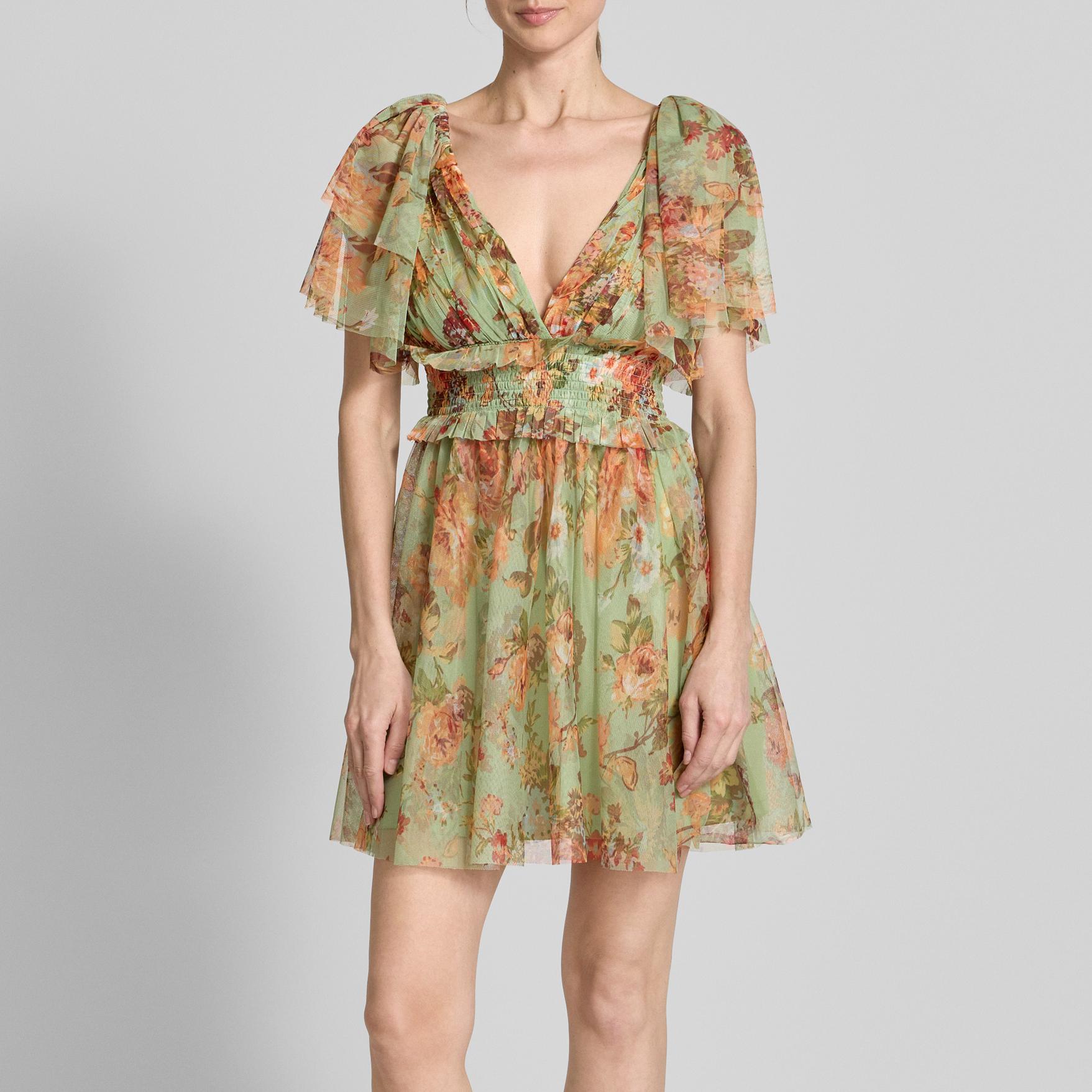 Custom Cocktail dress with ruffle trim in green