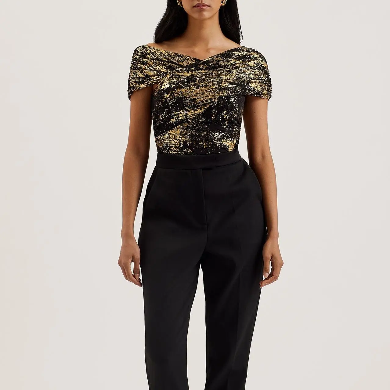 Custom Bardot Foil Printed Mesh Top