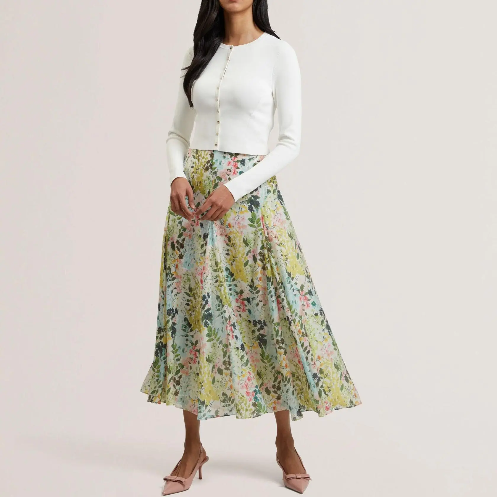 Custom Floral A-Line Woven Midi Skirt