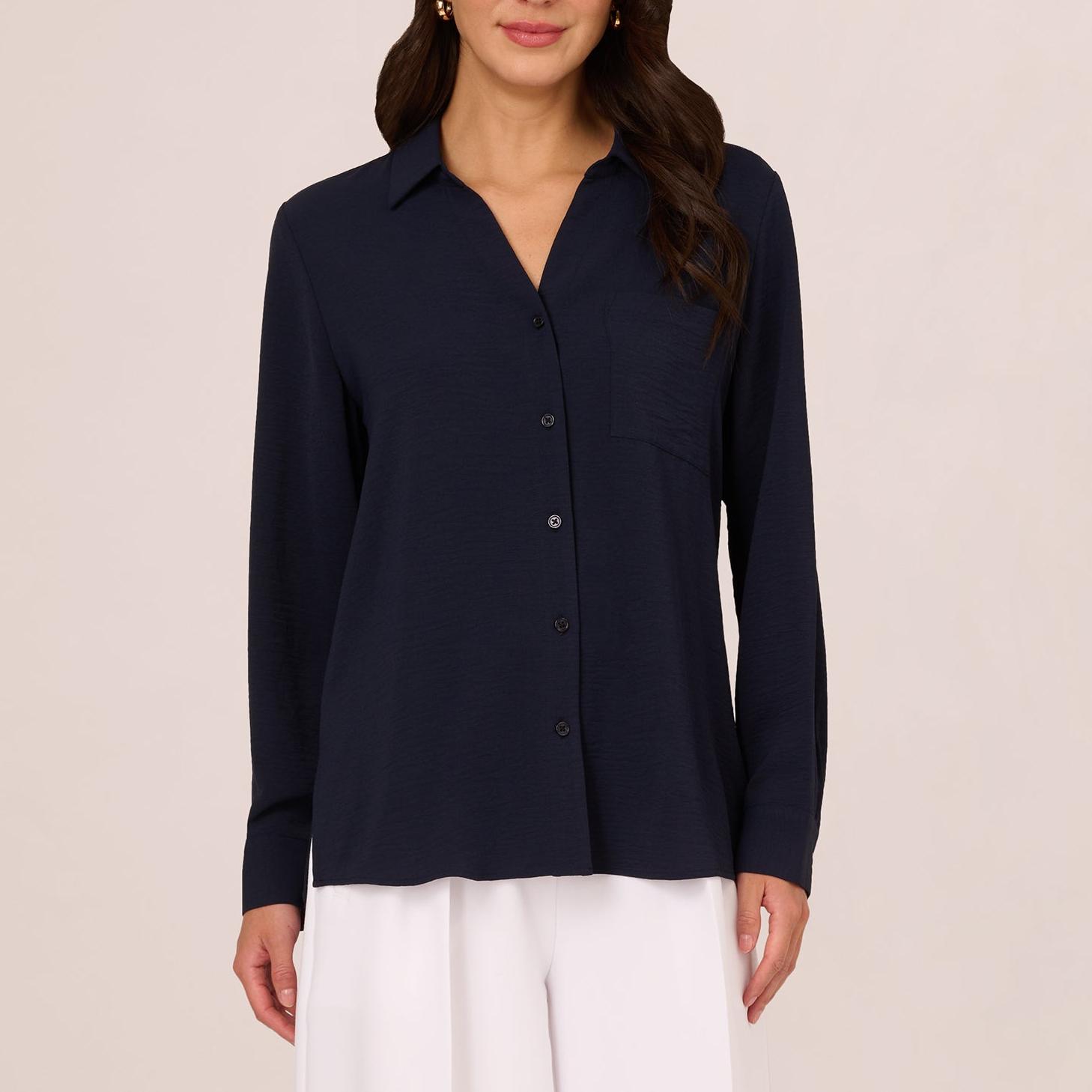 Custom Textured Button Up Top With Long Sleeves Tops