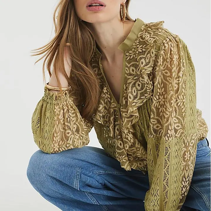 Custom Long Sleeve Lace Ruffle Top