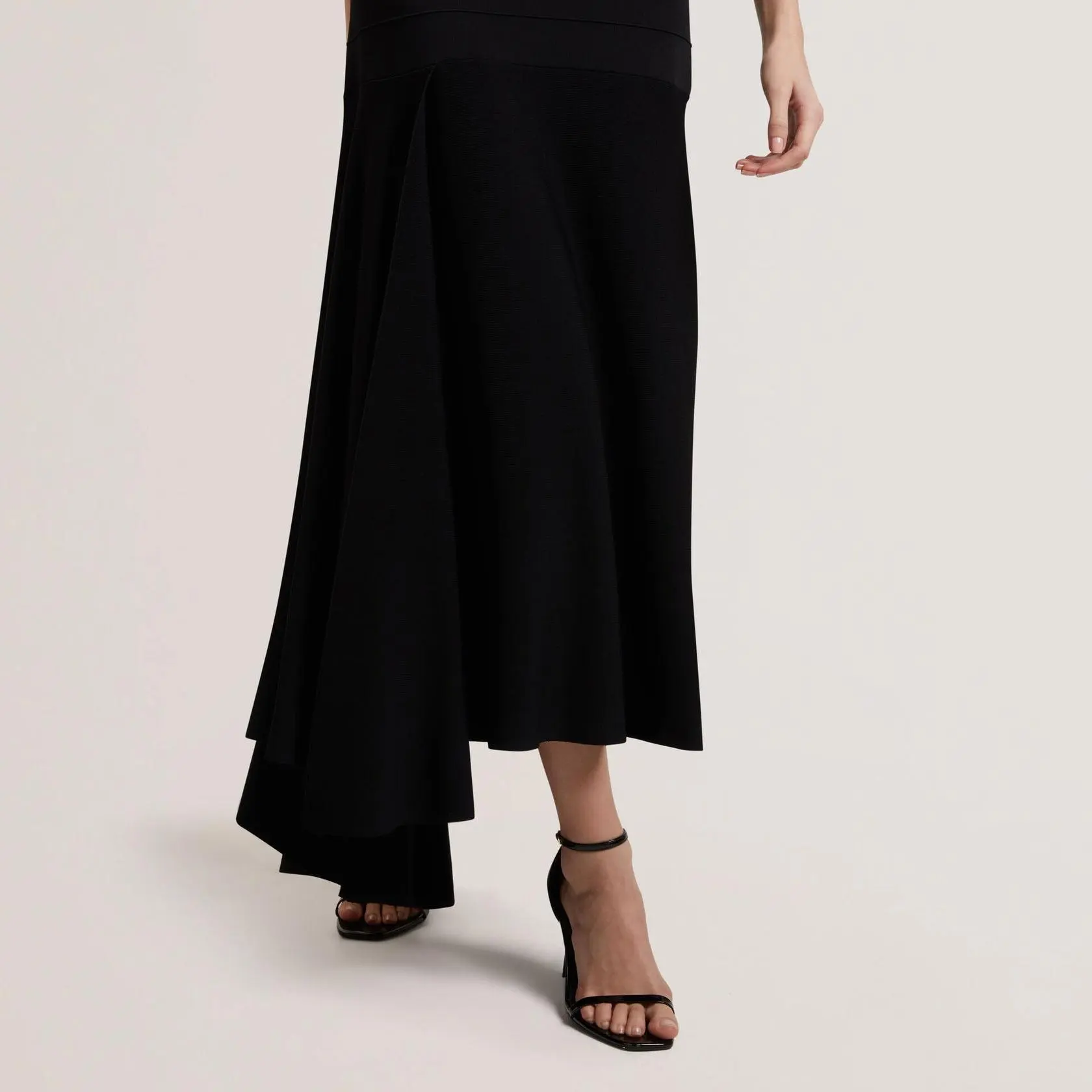 Asymmetric Waterfall Hem Knitted Midi Skirt (2).jpg