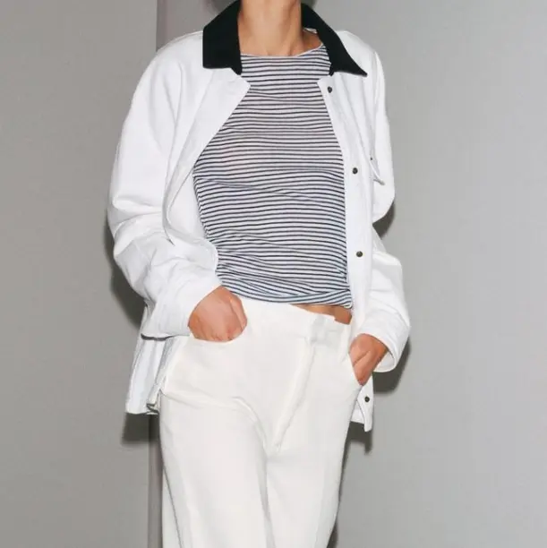 White Denim Jacket with Black Collar