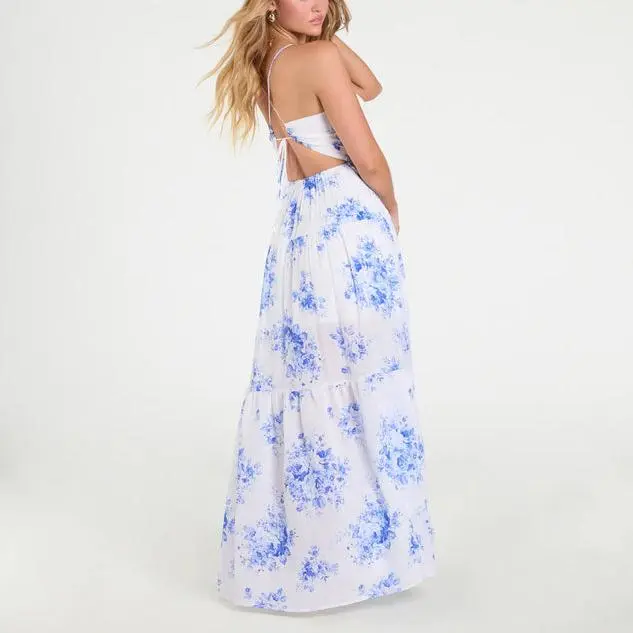 Open Tie Back Floral Maxi long sexy women printed Dress.jpg