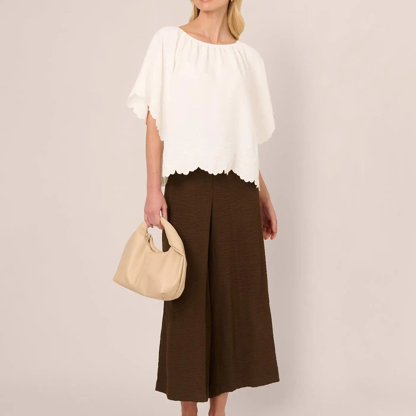 Custom Boat Neck Short Sleeve Scallop Edge Top