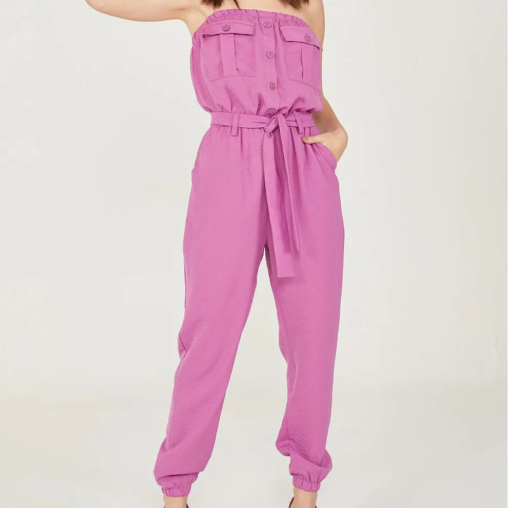 Custom Strapless Pink Pockets Jumpsuit