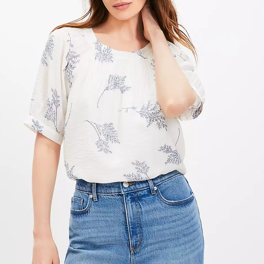 Custom Leafed Smocked Yoke Bubble Sleeve Blouse