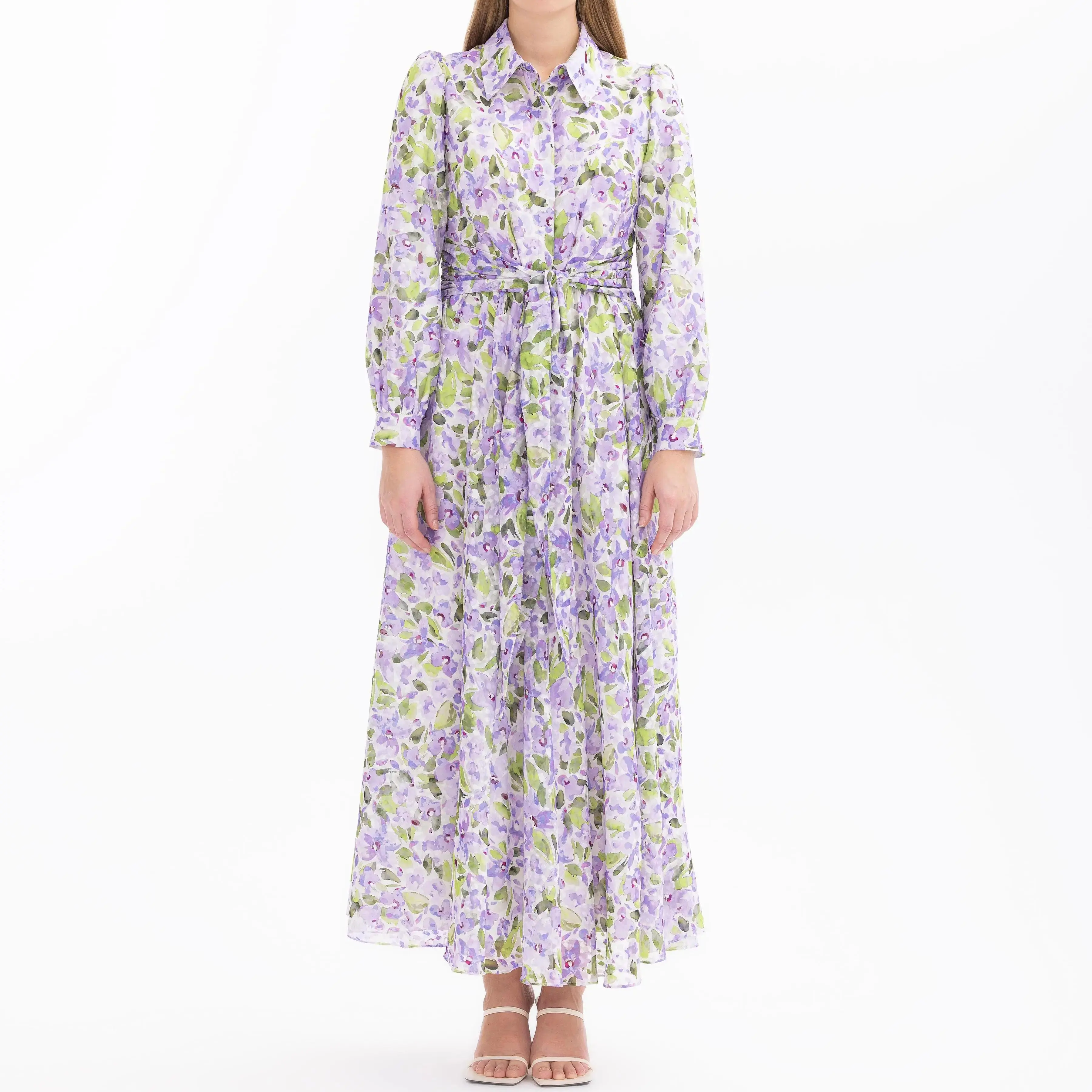 Custom Flower Patterned Long Sleeve Dress