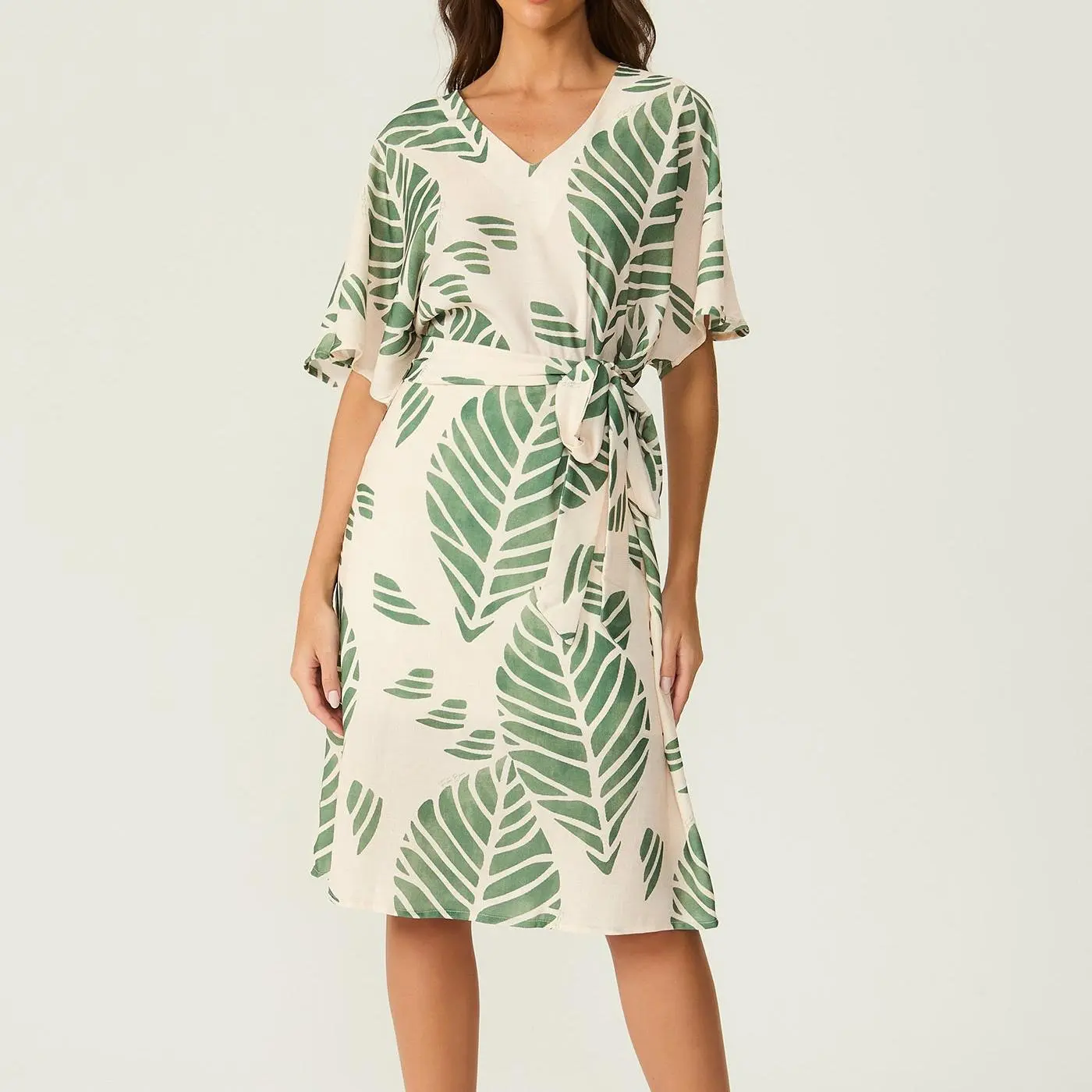 factory custom olive printed midi dress