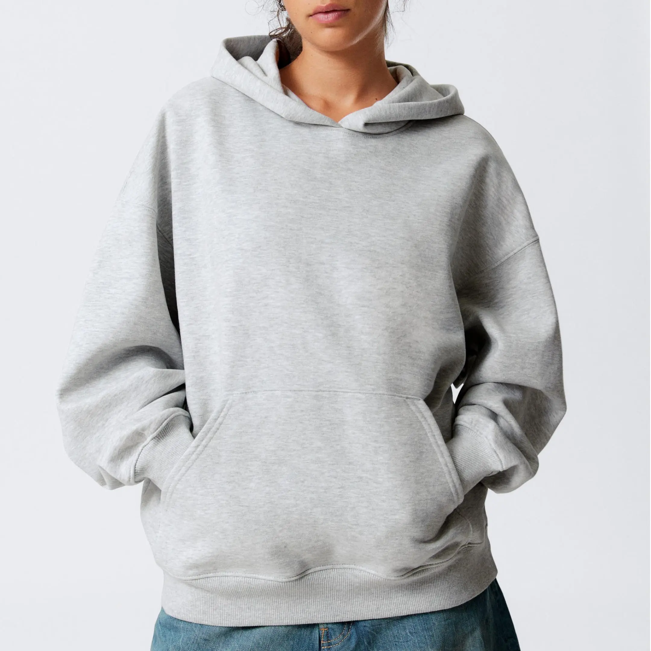 Custom Blank Plain Pullover Hoodies Unisex French Terry Side Pockets Heavyweight Oversized Hoodie for Women