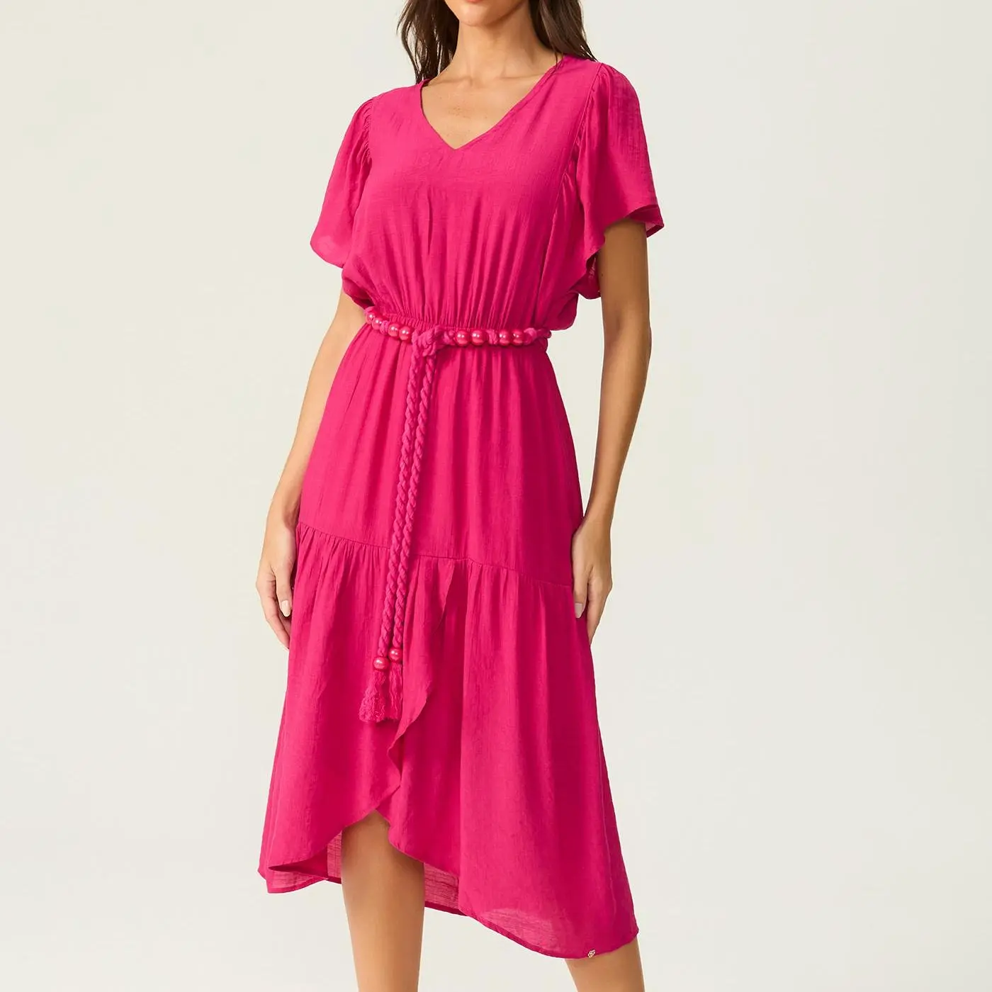 custom Pink V-neck midi dress4