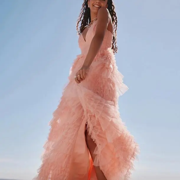 Factory customized Amabella Ruffled Glitter Tulle Ball Gown women dress
