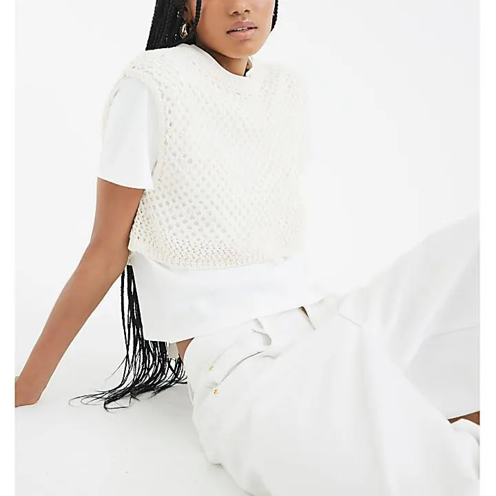 Custom Cream Crochet Overlay T-shirt