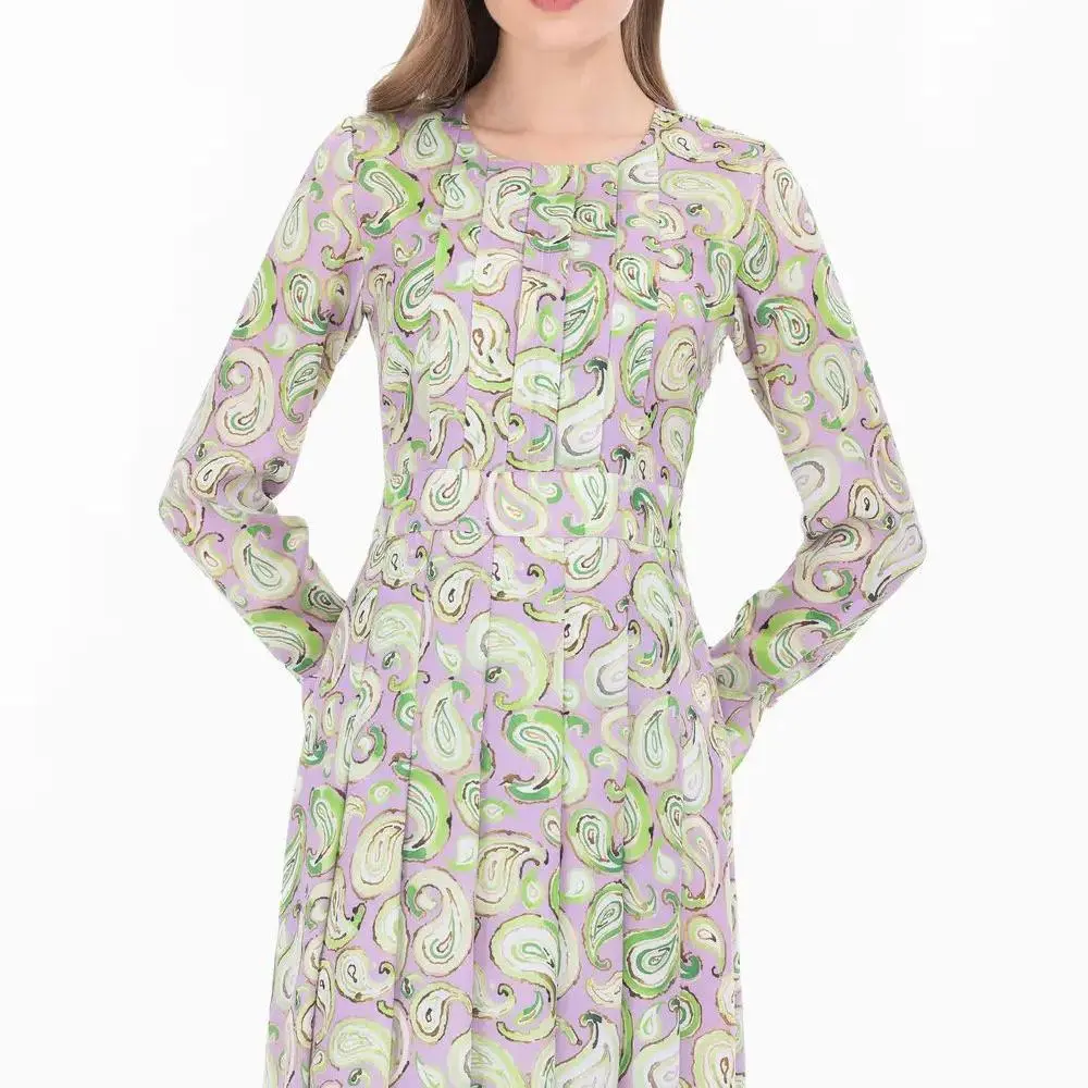 factory custom Shawl Pattern Long Sleeve Dress