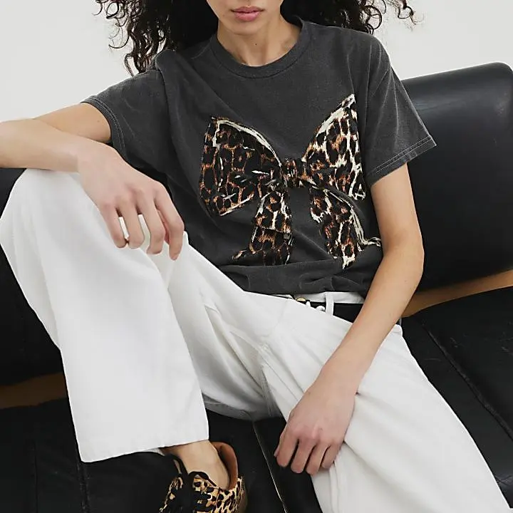 Custom Washed Leopard Bow T-shirt