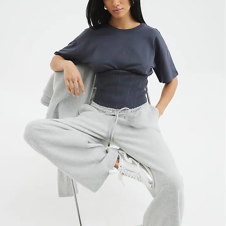 Custom Petite Grey Short Sleeve Corset Hem T-shirt