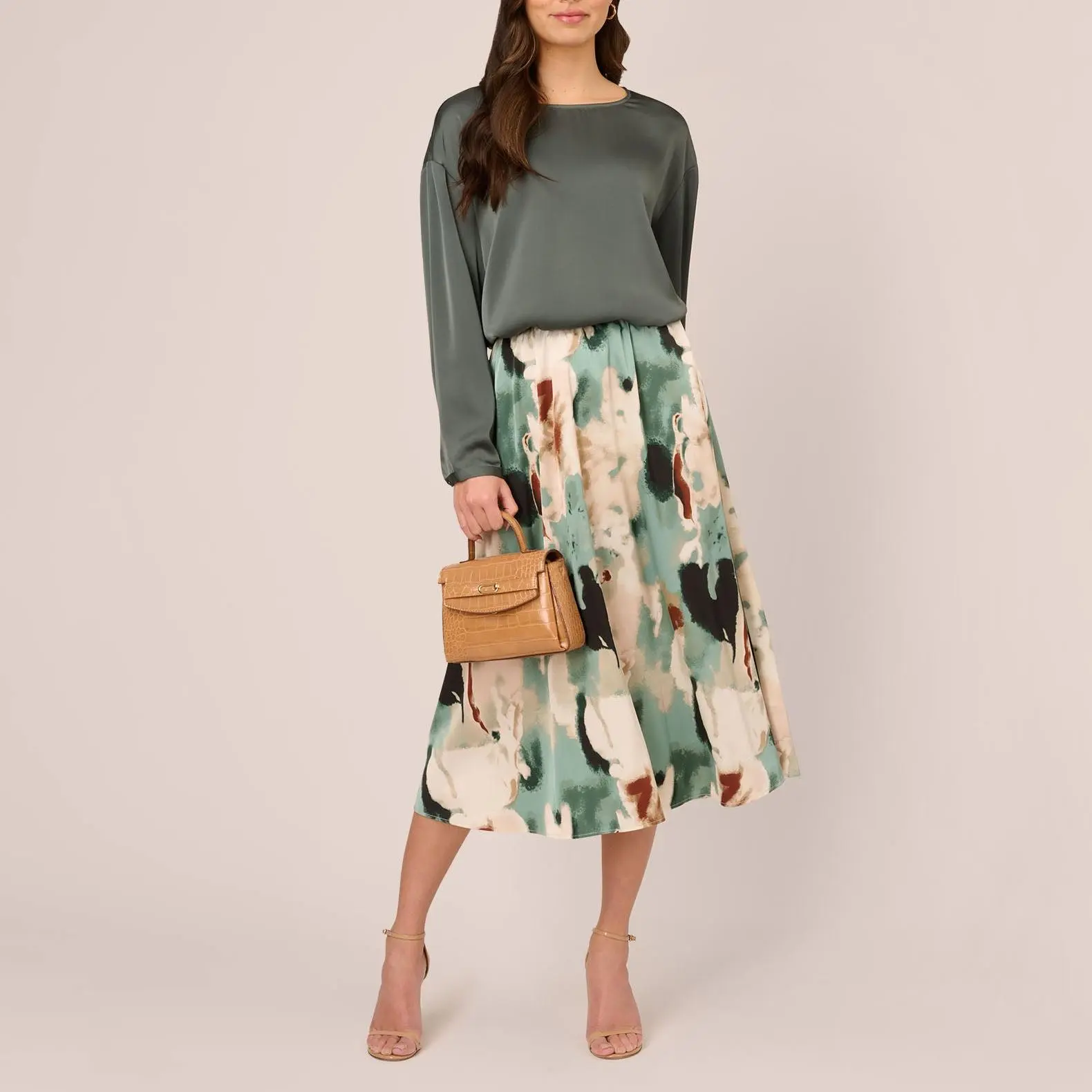 Custom  Print A Line Satin Midi Skirt