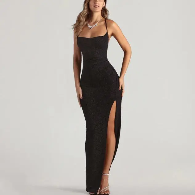 custom women Formal Glitter Cowl Neck Column Dress.jpg