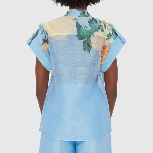 Latest printed blue linen blouses for women fashion.jpg