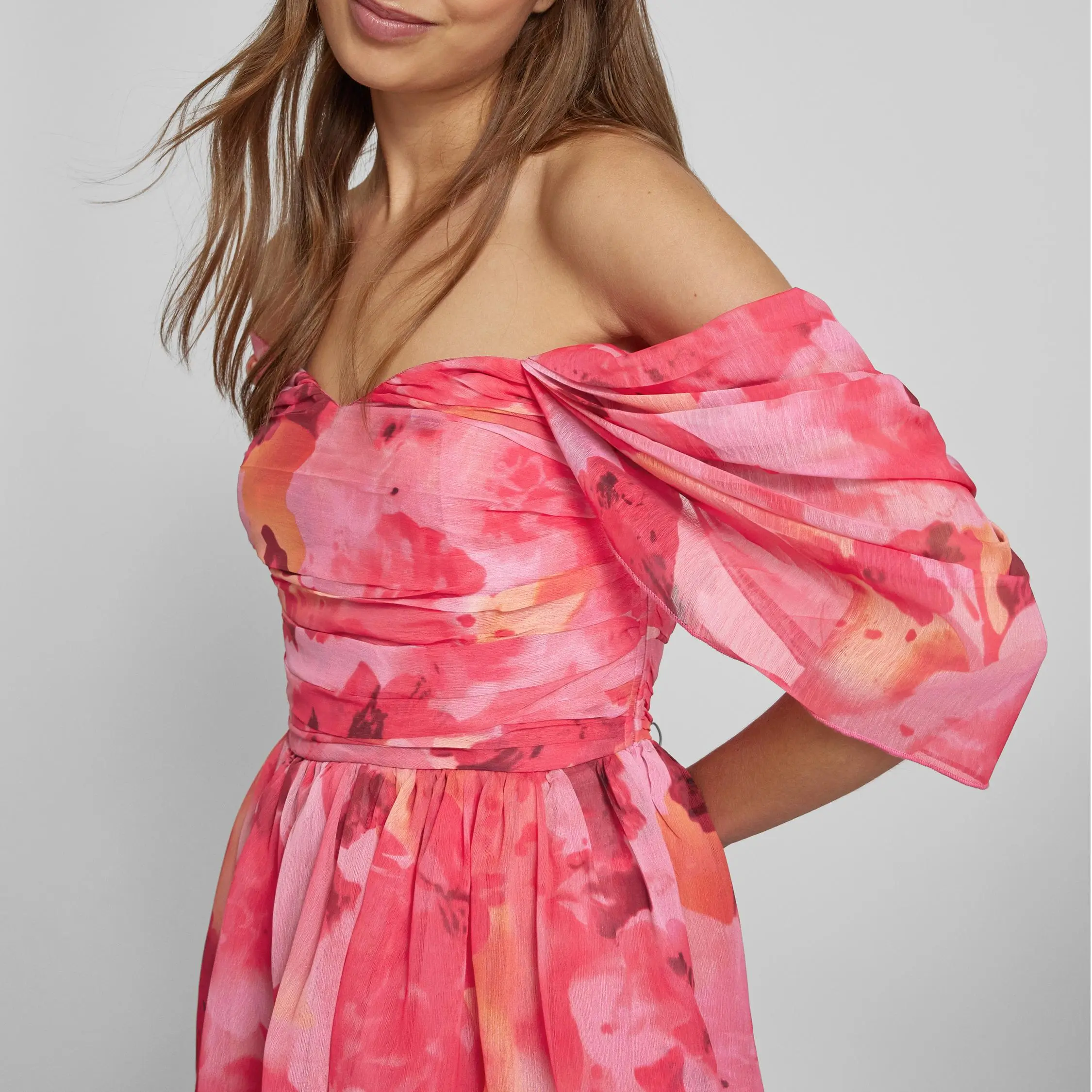Cocktail dress with ruffle trim in bright pink (5).jpg