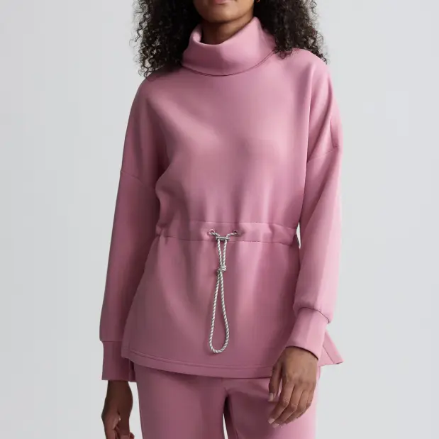 Pink Turtleneck Drawstring Sweatshirt & Matching Pant Set